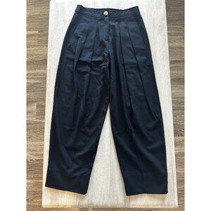 Me+Em 100% Wool Pleated Trousers Barrel Tapered Leg Black Sz 8 Adjustable Waist
